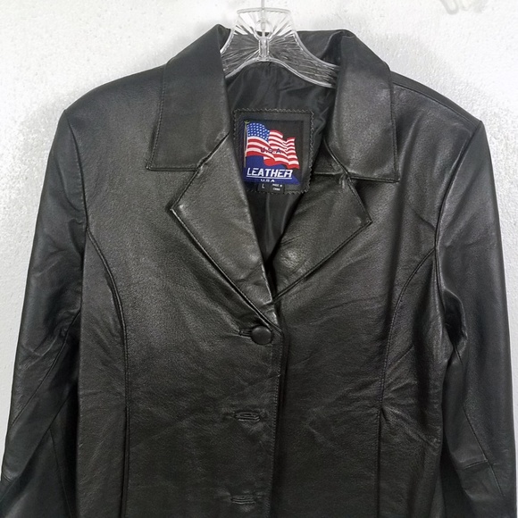 USA Leather Women's Black Button Down Jacket Coat - Picture 2 of 8